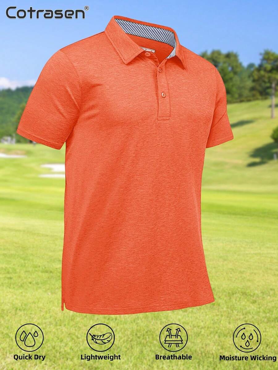 Cotrasen Men's Casual Short-Sleeved Polo Shirt Quick-Drying Breathable Golf Shirt Sports Outdoor T Shirt - 橘色 - 查看 1