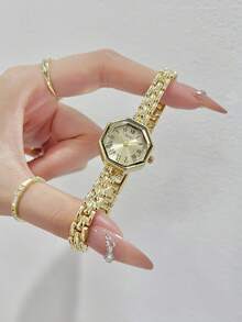 LIANDU Damenarmbanduhr, modische kreative multifunktionale kompakte personalisierte Quarz-Uhr, geeignet für den täglichen Gebrauch, Geburtstagsgeschenk, Schulanfang, Thanksgiving, romantische Anlässe, perfektes Geschenk - Gold - Übersicht 3