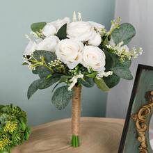 Ivory Artificial Flower Bouquet, Bridesmaid Bouquet, Wedding Ceremony, Anniversary, Dining Table Centerpiece - Multicolor - View 2