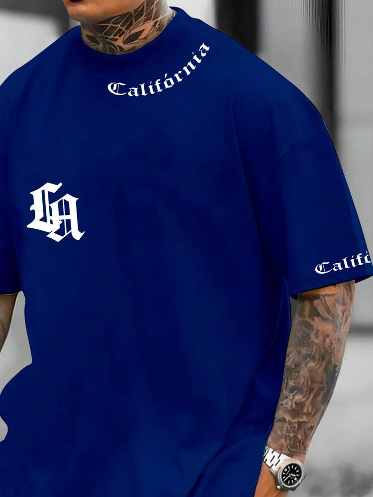 Camiseta Unissex Califórnia Tour Letra Casual Estampa Manga Camisa Street 100% Algodão Premium - Azul Marinho - Visão 2