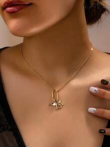 1pc Minimalist Hollow Oval Pendant Necklace - Pendant Necklace - View 1