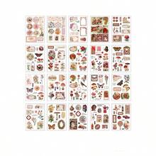 20 piezas/Libro Juego de pegatinas vintage con paisaje floral, libro de pegatinas de PET, pegatinas decorativas de animales lindos, setas, mariposas, fases lunares, pegatinas impermeables, suministros de papelería, útiles escolares - Rectángulo - Ver 13