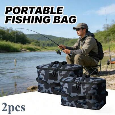 2PCS Large Capacity Fishing Tackle Bag – Multi-Compartment Storage Organizer For Fishing Gear, Foldable & Portable Design For Outdoor Adventures, Ideal For Hiking, Camping, Beach Trips & Travel