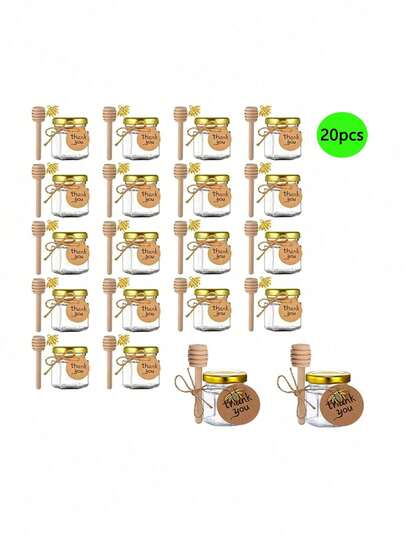 Mini Tarros de Miel de Vidrio de 1,5 oz,Paquete de 20 Tarros Pequeños Hexagonales con Tapas Doradas para Miel, Especias, Mermelada y Velas, Ideal Tarros de Miel para Recuerditos de Boda