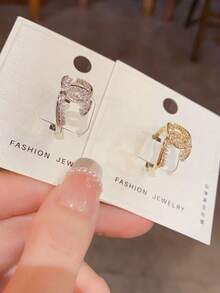 优雅法式水钻字母开口戒指，奢华百搭闪亮独特设计指节戒指 - 開口戒指 - 查看 5