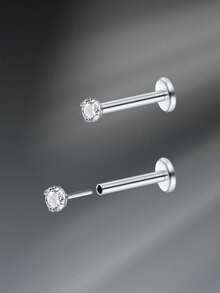 2颗G23钛金属唇钉，男女通用，18G透明钻石CZ唇钉，唇部穿刺饰品，顶部镶嵌立方氧化锆，尺寸可选2mm、2.5mm、3mm、4mm - 銀色 - 查看 3