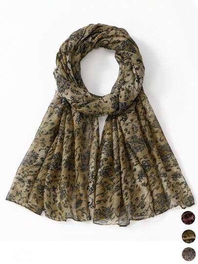 1pc New Small Fresh Bali Yarn Printed Scarf For Women's Summer Sunscreen, Casual Thin Shawl, Daily Travel, Beach Outfit, Festival Gift