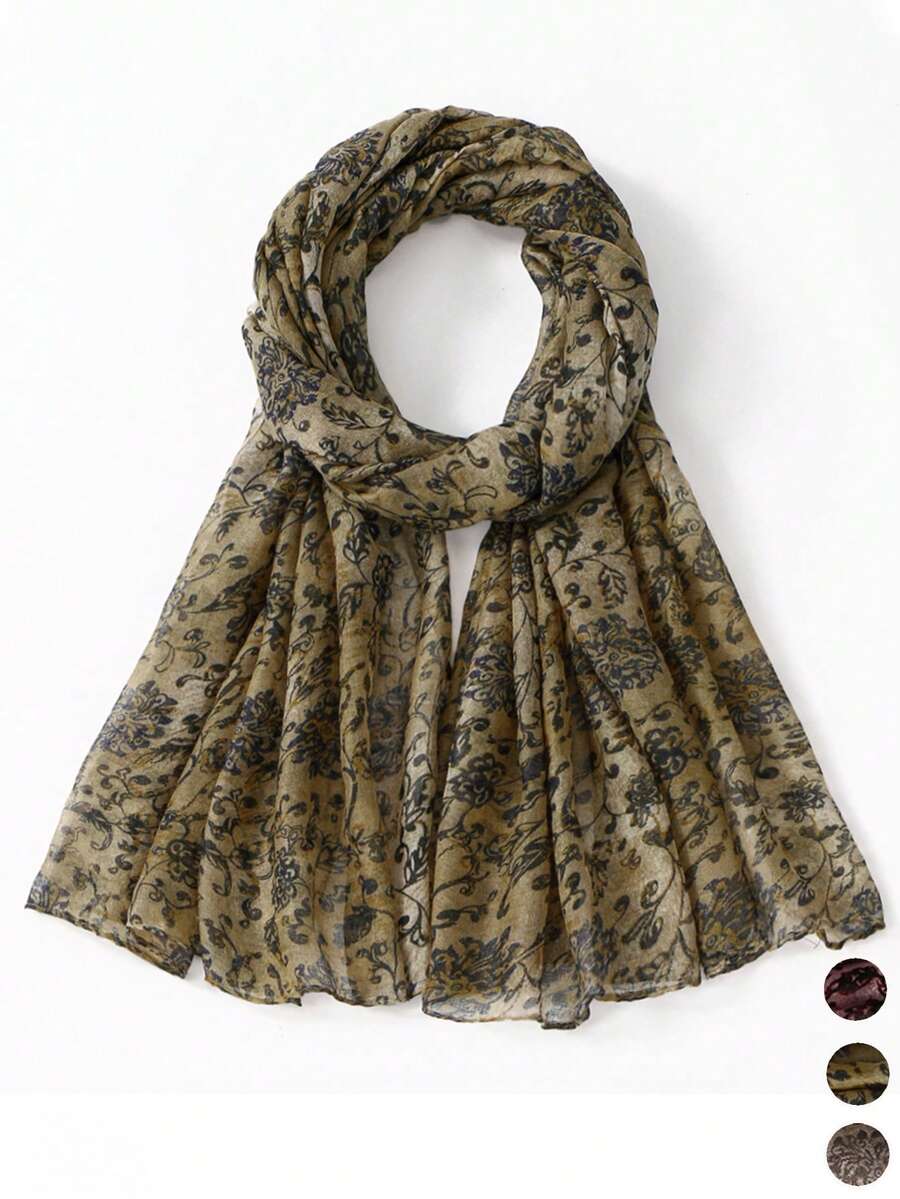 1pc New Fresh And Simple Bali Yarn Printed Scarf For Women's Summer Sunscreen, Casual Thin Shawl, Daily Travel, Beach Outfit, Festival Gift - Multicolor - View 1