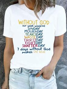 Plus Size Women's Christian Inspirational Letter Print-Shirt - Casual Crew Neck, Short Sleeve Top, Suitable Spring And Summer, Washable, Spring Fashion |   Inspirational Quotes |   Elastic Fabric TRJL - White - View 1