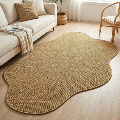 1pc Washable Faux Jute Decorative Carpet, Asymmetrical Cloud Shaped Rug, Bedroom Bedside/Living Room/Hallway Carpet, Contrast Color Design, Faux Cat Claw, TPR Non-Slip Bottom, Personality Home Decor, New Year Gift, Suitable For Photography, Housewarming, Pet Owners, Multiple Sizes Available, Multi-Scene Use