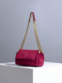 Bolso de hombro de mujer de estilo fashionable con múltiples capas de ante, bolso cruzado mini de mujer con solapa de terciopelo y cierre magnético, perfecto para combinar con abrigos en otoño/invierno, opción principal para bolsos de mujer en otoño/invierno - Burdeos - Ver 2