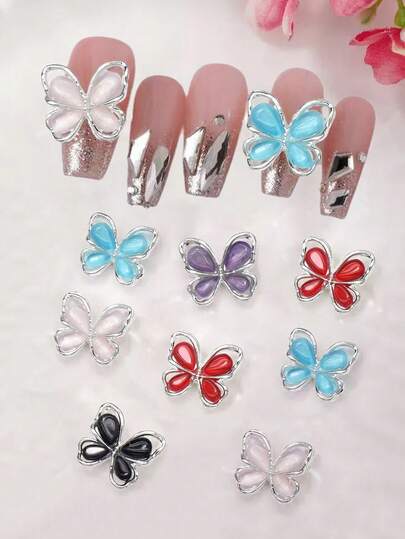5PCS Hollow Out Cat Eye Butterfly Nail ArtDecorations, Sweet Japanese Style NailDecoration Accessories, Versatile For VariousNail Art Designs, Ideal For Nail Art Creationand DIY Nail Decoration