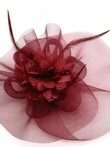 1pc Women's Vintage 20s 30s 50s Style Fascinator Hat, Charming Headpiece With Bow, Flower & Veil, Suitable For Wedding, Tea Party - Burgundy - View 4