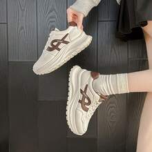 女士透气新款春季厚底运动鞋，超轻增高，超柔软，休闲运动鞋 - 棕色 - 查看 9