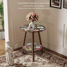 Senmeo Vintage Mandala 2-Tier Side Table - Multicolor Round Coffee Accent Table For Indoor/Outdoor - Rust Brown - View 7