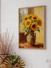 1幅向日葵油画海报，花卉挂画，复古花瓶艺术画，植物墙饰，唯美墙画，复古墙面艺术品，客厅墙面装饰，无框 - 黃色 - 查看 3