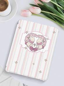 Striped Pink Heart Bunny Easter Painted Tablet Case, Compatible With Mini 4/5/6/7, Air, 9.7/10.2/10.5, Air 4/5, Pro 11-Inch, Galaxy Tab A8 10.5 Inch 2022, With Pencil Holder, Tri-Fold Stand, TPU Soft Edge Protection, Magnetic Sleep/Wake - Multicolor - View 2