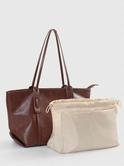 时尚大容量女士手提包，新款简约设计，多层通勤收纳包，男士适用。