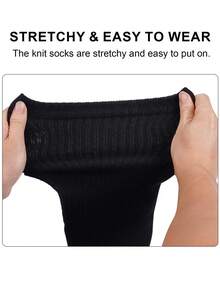 Plus Size Thigh High Socks Knit Over The Knee Stocking For Women Party & Daily - Black - View 6