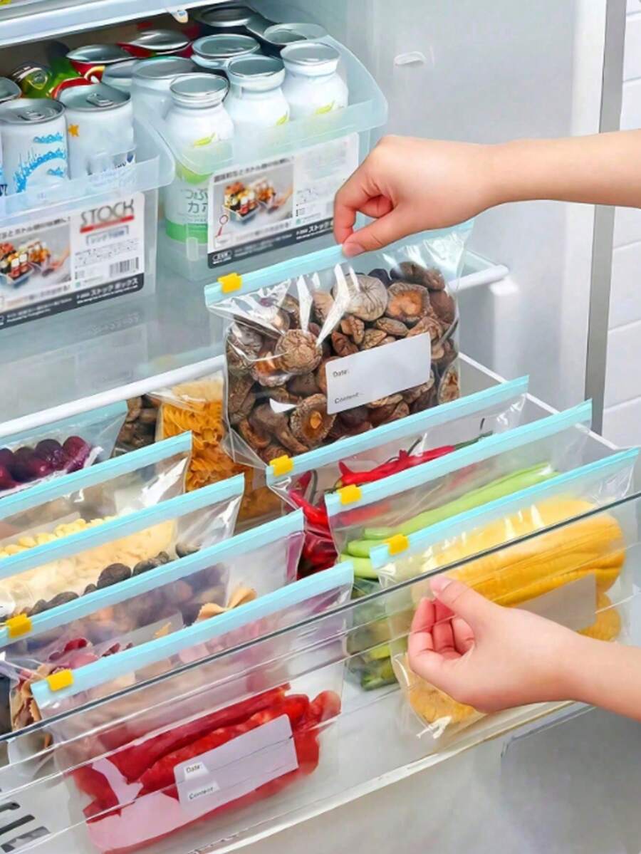 45个可重复密封食品保鲜袋（包含10个大号袋+15个中号袋+20个小号袋），加厚冷冻袋，适用于微波炉加热，蓝色，用于长期保鲜和整理食物，透明PE拉链袋，适用于厨房食物分类收纳、零食储存