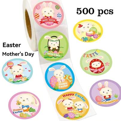 500pcs/Roll Easter Bunny Pattern Gift Decoration Stickers, Ideal For Small Gifts. Osterfest, DIY Decoration Stickers. Can Be Used For Small Gifts, Gift Decoration, Cup Decoration, School Rewards, Stationery Decoration, And Other Products You Like To Decorate.