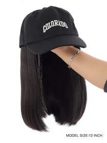 Synthetic 12-Inch Winter Integrated Baseball Cap, Cold-Resistant Wig Hat, Brownish Black Medium-Long Straight Hair With Black Cap, Adjustable, For Women - Multicolor - View 8