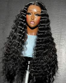 250% Density 38 40 Inch Deep Wave Lace Front Wigs Human Hair 13x4 HD Lace Front Wigs Human Hair 5x5 Glueless Pre Plcked Curly Human Hair Wig For Women With Baby Hair 13x6 Transparent Lace Front Wet And Wavy Wig Natural Color - Natural Black - 查看 1