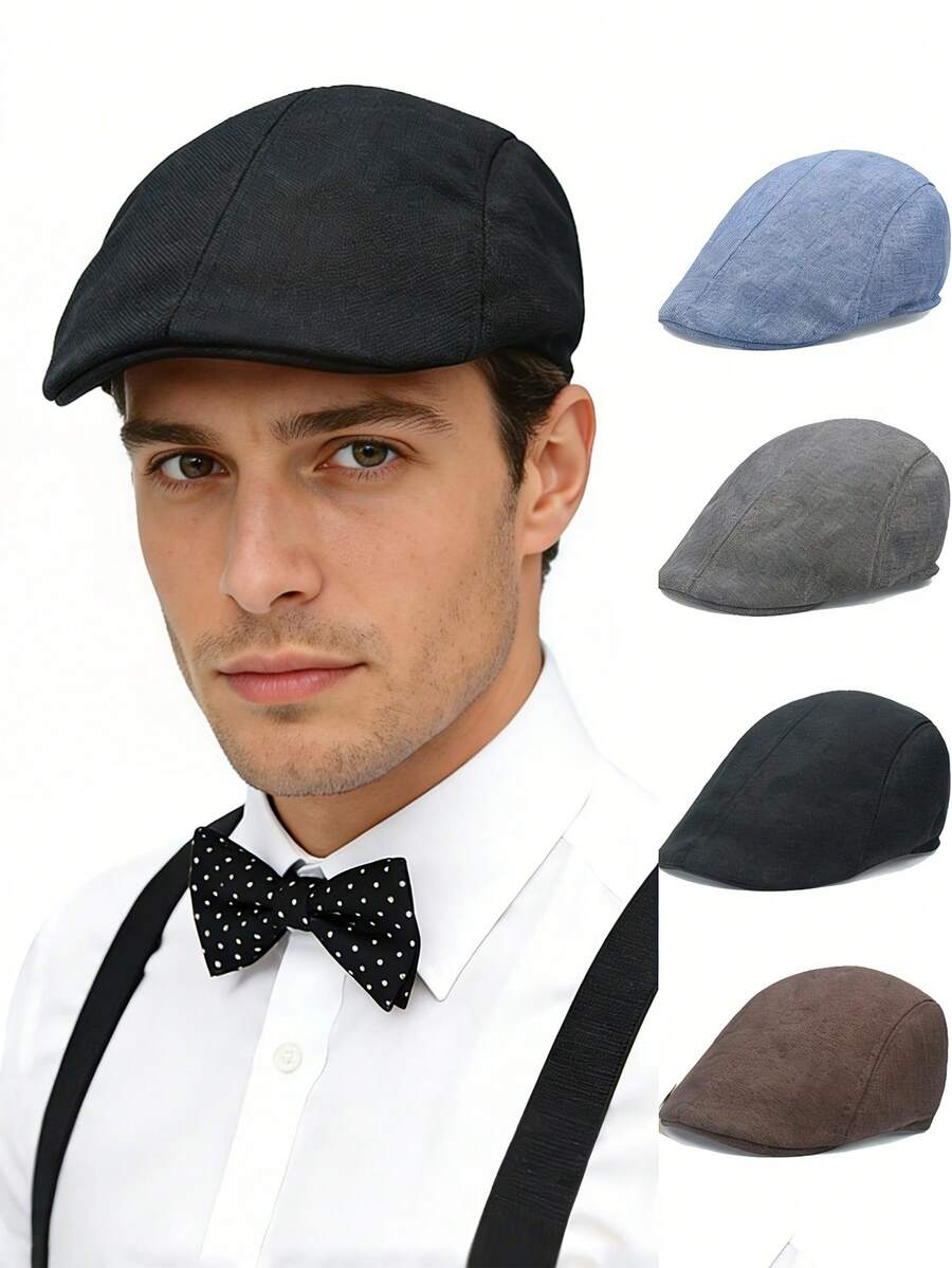 1/2/3pcs Men's Solid Color Adjustable Beret Hat, Fashion Outdoor Casual Hat Suitable For Autumn/Winter Street, Business, Gatherings - Multicolor - View 1