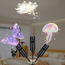 一套包含 3/6/10 个 USB 投影夜灯，图案如玫瑰和鲸鱼般梦幻。可调节支架，适用于墙壁和天花板，营造温馨的床头氛围灯。 - 黑色 - 查看 3