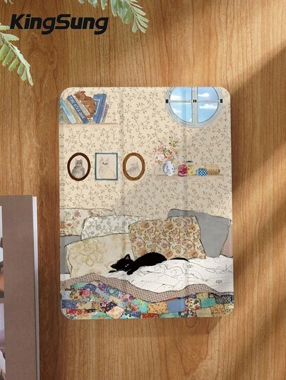 Kingsung Cat Flower Collage Pattern Tablet Protective Case, Compatible With 9.7/10.2/10.5/10.9/12.9/Pro 11, 10th Generation, Compatible With Samsung Galaxy Tab S6 Lite 10.4-Inch, Compatible With Kindle Paperwhite 12th Gen 2024, Kindle (11th Generation) 2022 Version, Kindle Colorsoft Signature Version, Soft Fall Protection, Smart Stand/Automatic Wake-Up/Sleep