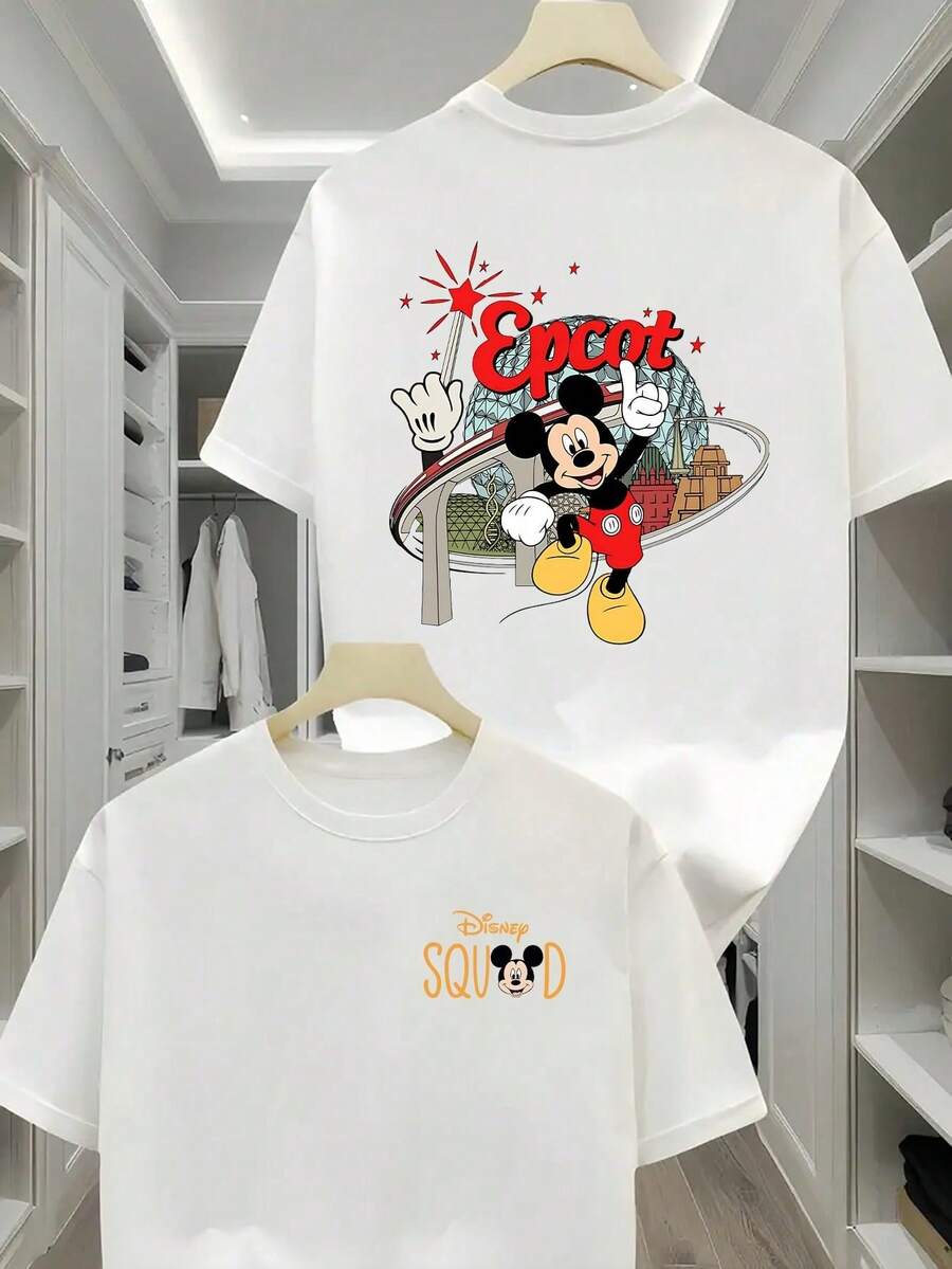 Disney Official Licensed Mickey Mouse Epcot Squad Park Graphic T Shirts 100 Percent Cotton Disney Shirt 220g Cotton Crew Neck Unisex Tee - 白色 - 查看 1