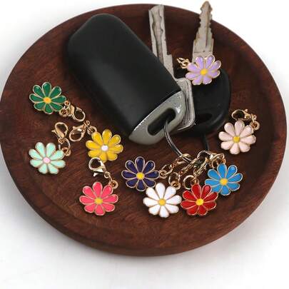 15pcs Colorful Daisy Pendant - Zinc Alloy Daisy Keychain With Gold Hook, Lobster Clasp Daisy Flower Keychain Charms, Daisy Flower Keychain Pendant Accessories, Mini Daisy Flower Pendant, Knitting Needle Markers, Various Pastel Flower Keychains Suitable For Bags, Keys, Cute Flower Keychain Accessories, Phone Charms, Tote Bag Pendants, Zipper Pulls, Suitable For Birthday, Graduation, Family Gathering, Anniversary, Valentine's Day, Easter, Wedding And Daily Gifts