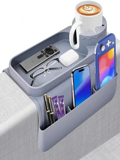 1pc Multifunctional Sofa Armrest Cup Holder, Coaster, Remote Control Organizer