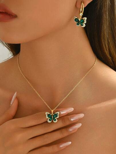 3pcs/Set Fashionable And Elegant Dark Green High-End Retro Palace Style Women's Necklace Earring Set - Suitable For Banquets, Weddings, Parties, And Dates - Anniversary Gift - A Gift For Wives Or Girlfriends