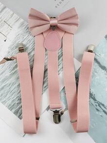 ZONFAZ Set 2 Buah Suspender Poliester Warna Polos Modis dan Dapat Diatur untuk Pria & Dasi Kupu-Kupu Poliester Bergaya, Cocok untuk Pernikahan, Upacara, dan Pemakaian Sehari-hari - Watermelon Pink - View 3