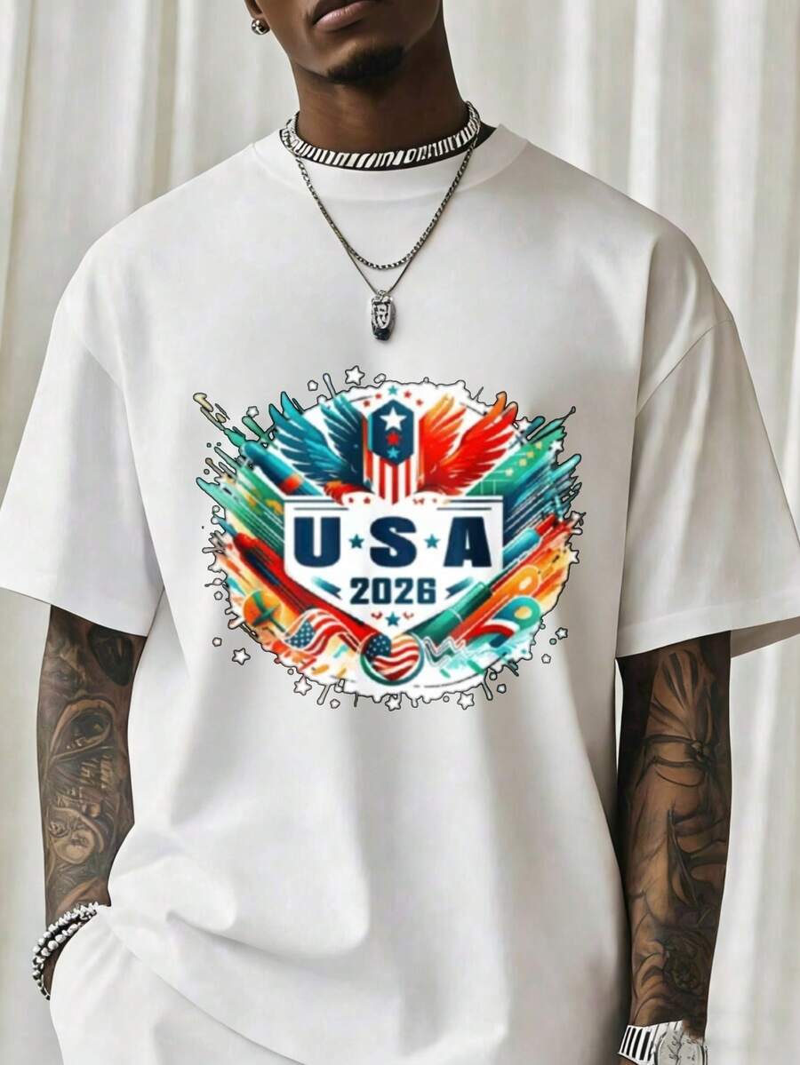 T-Shirts With Round Neck Printing Can Be Worn By Both Men And Women. Usa 2026 World Cup Soccer Jersey T Shirt Men Women Unisex American Flag Football Fan Apparel White Crewneck Casual Tee ShirtSuitable For Christmas Partysports Activitiesholiday Partiesoutingssports And Other Holiday Gifts (220g). - trắng - Xem 1