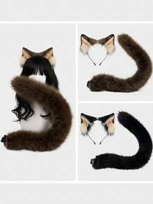 Cat Ear Headband & Tail Set, Fox Ear Headband & Tail Set, Cute Cat & Fox Themed Costume Set For Women - Multicolor - View 1