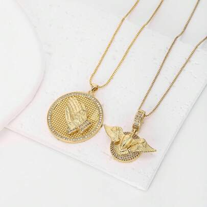 1pc 18K Gold Plated Copper Round Pendant Necklace, Luxury Minimalist Jewelry Gift For Women