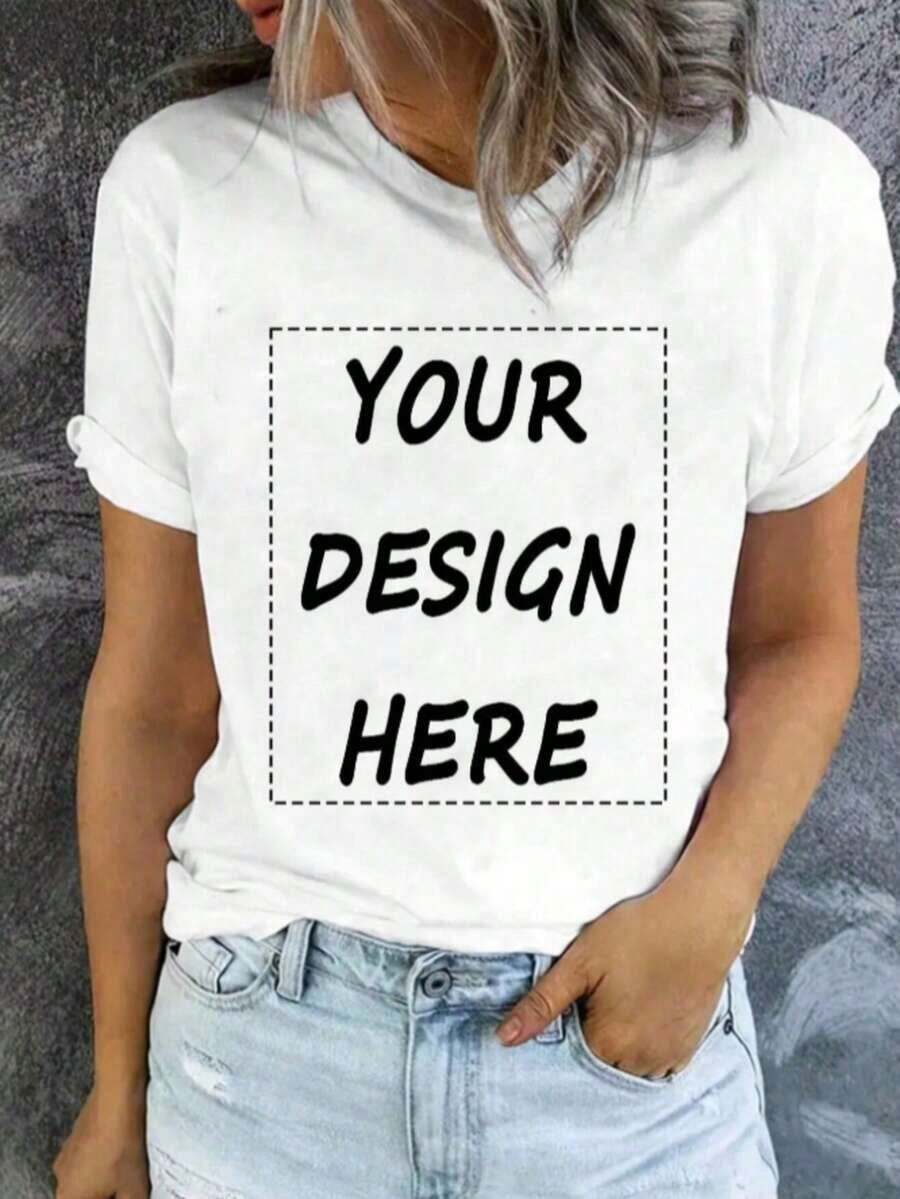 Customized T-Shirt, Personalized Photo T-Shirt, Thanksgiving, Christmas Customized Gift, Customized Women's T-Shirt - Add Your Own Text/Images (Family Photo/Family Member Photo/Party Photo/Group Photo/Selfie) To Design Your Own Personalized Printed T-Shirt, Christmas Special Gift, Photos Of Babies/Couples/Families/Pets,Chic Autumn,Street Casual Chic,GymWomen's T-Shirt, Women's Basketball Tee, Ladies T-Shirt, Women's Graphic Tee,Sporty Casual Wear,Game Day Outfit,Athleisure,Streetwear,Comfortable & Soft,Breathable Fabric,Lightweight,Relaxed Fit,Classic Design,Timeless Style,Summer Outfits For Women,Spring Outfits For Women, - 白色 - 查看 1