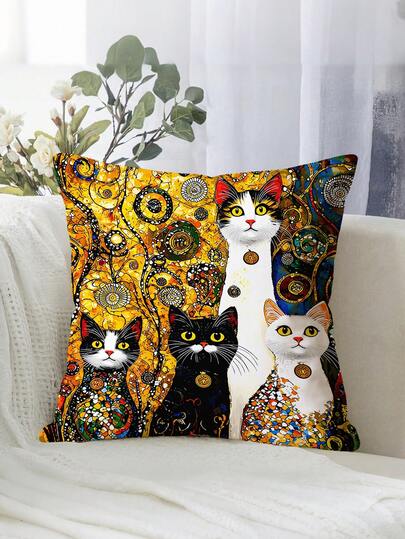 1pc Minimalist Bohemian Cat Print Pillow Cover, Suitable For Various Room Cushions, Bedroom Decor, Holiday Decor, Party Decor, (Pillow Insert Not Included), (No Embroidery), (Multiple Sizes), (Single-Sided Print)