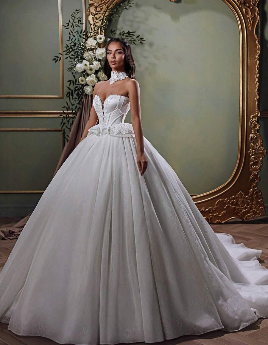 Strapless Backless A-Line Wedding Dress In Ethereal Organza – Dreamy Floor-Length Bridal Gown With A Strapless Neckline And An Open Back, Made From Lightweight And Sheer Organza. The Soft A-Line Skirt Creates A Flowing And Airy Silhouette, Perfect For Weddings, Christmas Galas, Halloween Balls, Prom Events, Birthday Parties, And Holiday Festivities. Designed For Ceremonies, Evening Celebrations, Vacation Soirees, Formal Dinners, Reception Attire, Graduation Dances, Homecoming Occasions, Cocktail Receptions, Bridal Party Dressing, Wedding Guest Outings, And Special Gatherings. - 白色 - 查看 1
