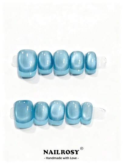 nailrosy 10 piezas de uñas postizas con puntas francesas azules | Uñas falsas ovaladas cortas reutilizables | Juego de uñas acrílicas hechas a mano de estilo minimalista y elegante | Uñas para boda | Uñas lindas | Regalo para ella, uñas esenciales, uñas diarias, con rhinestones