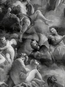 男士黑白古典油画印花休闲宽松圆领短袖T恤 - 白色 - 查看 5