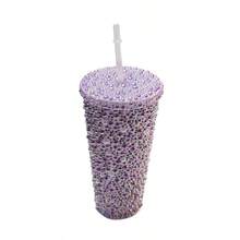 1pc 650ml Handmade Diamond Cup, Double Layer PS Plastic Straw Cup, Large Capacity 650ml Gemstone Diamond Cup, Handheld Cup, Portable Pearl Cup [5 Styles Available] - Multicolor - View 37