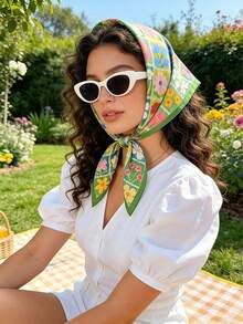 1 chiếc khăn choàng satin hoa văn cổ điển thanh lịch dành cho nữ, khăn choàng giả lụa nhẹ, phong cách Bohemian retro, mềm mại và thoải mái cho trang phục hàng ngày và các buổi đi chơi mùa xuân/hè. - Nhiều màu - Xem 3