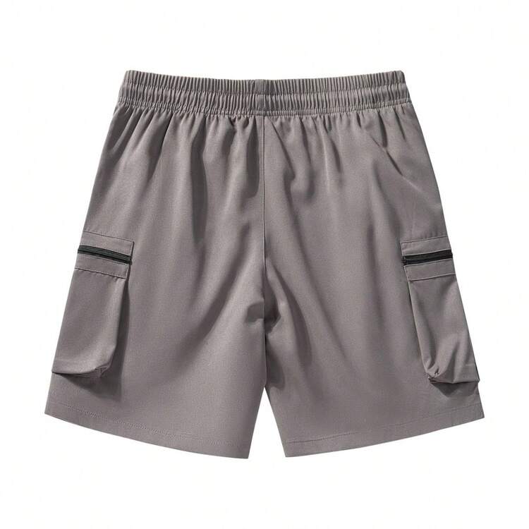1 pieza Pantalones cortos deportivos ligeros para hombres, con cintura con cordón, bolsillos en diagonal, bolsillos con cremallera, logotipo gráfico, ajuste recto regular, adecuado para correr, ciclismo, senderismo, fitness en verano - Gris - Añade 3