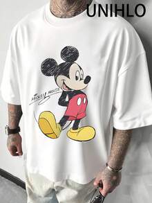 Disney UNIHLO Mickey  Print  Summer Casual Versatile Pure Cotton T-Shirt Suitable For Any Place - 白色 - 查看 2
