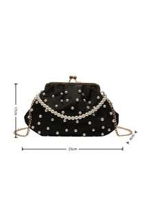 Pearl Chain Crossbody Bag, Fashionable Clutch Purse, Elegant Handbag Suitable For Daily Use, Phone Pouch, Date, Gift, Evening - Black - View 7