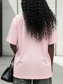 Women's Lip Print Loose Comfortable Short Sleeve T-Shirt, Summer - Pink - View 3