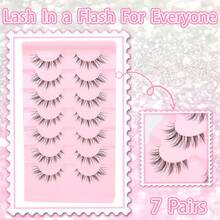 7 Pairs Cartoon Style False Eyelashes, Faux Mink, Cosplay, Cat Eye Makeup, Anime, Extended Winged, Strip Lashes - Black - View 3